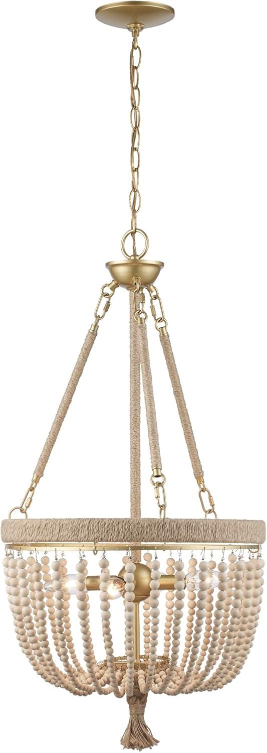 Gold and Jute 18'' Bohemian Bowl Pendant Light