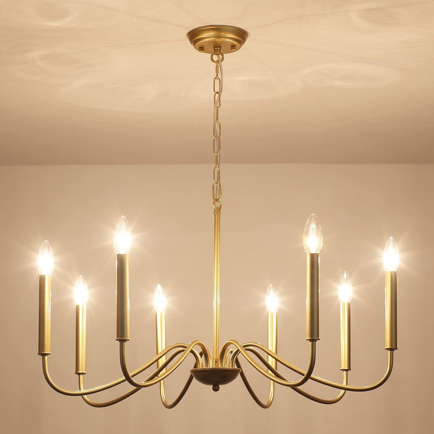 Generies Antique Gold Farmhouse Chandelier, 8 Light Rustic Lighting Fixture Modern Industrial Candle Ceiling Light for Dining Room, Bedroom, Foyer, Living Room, Kitchen Island, Entryway