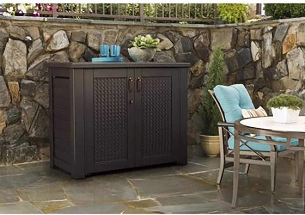 Rubbermaid Patio Chic Outdoor Resin Storage Cabinet, 123 Gallons, Dark Teak