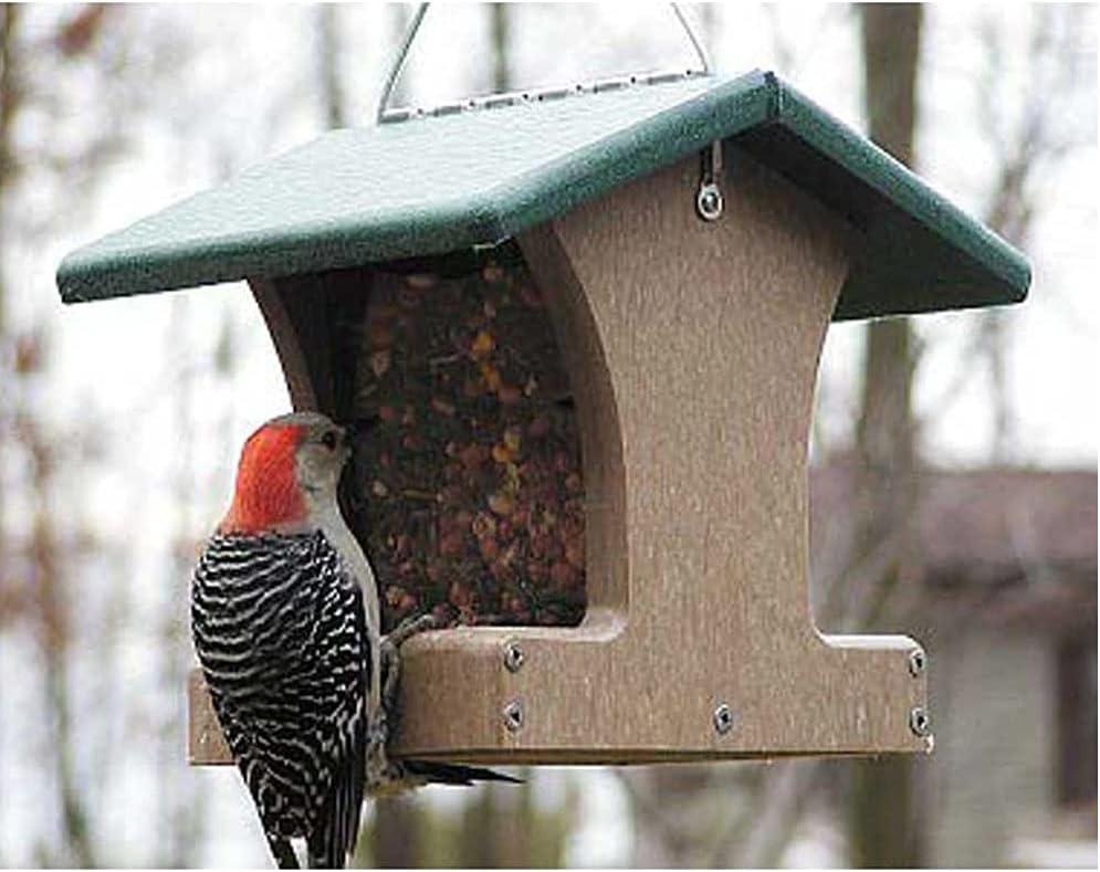 Birds Choice Birds Choice 8.75" Small Recycled Plastic Hanging Hopper 2-Sided Bird Feeder, Taupe/Green