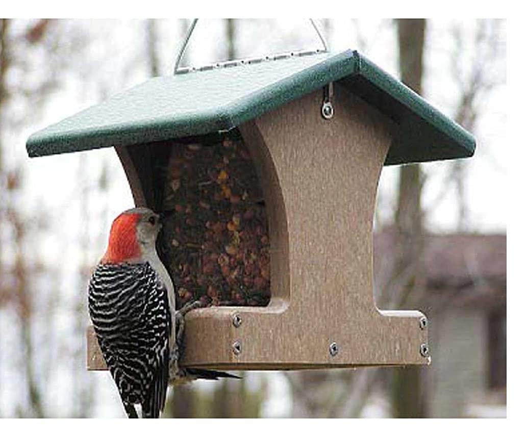 Birds Choice Birds Choice 8.75" Small Recycled Plastic Hanging Hopper 2-Sided Bird Feeder, Taupe/Green