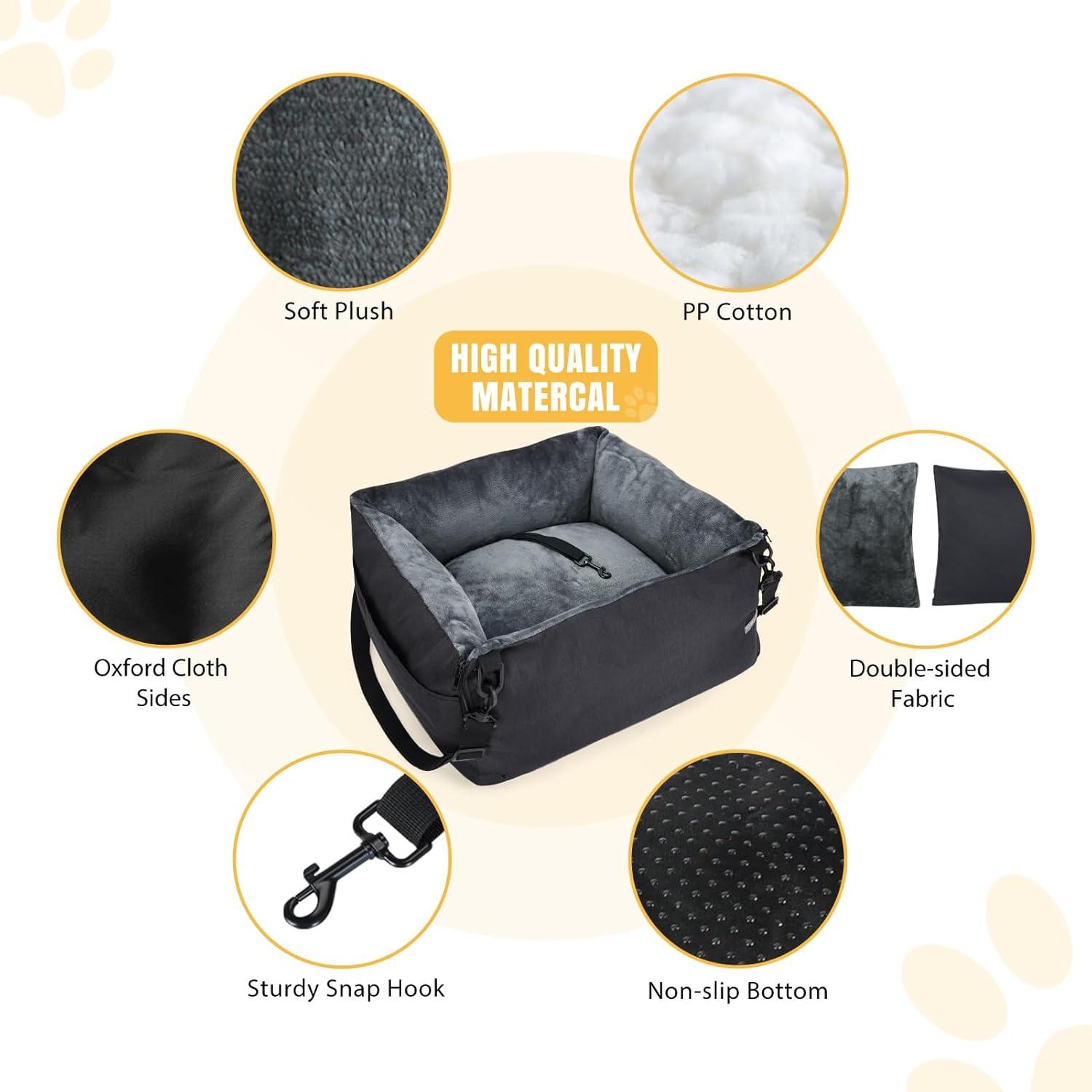 Black Soft Portable Dog Car Seat with Adjustable Straps