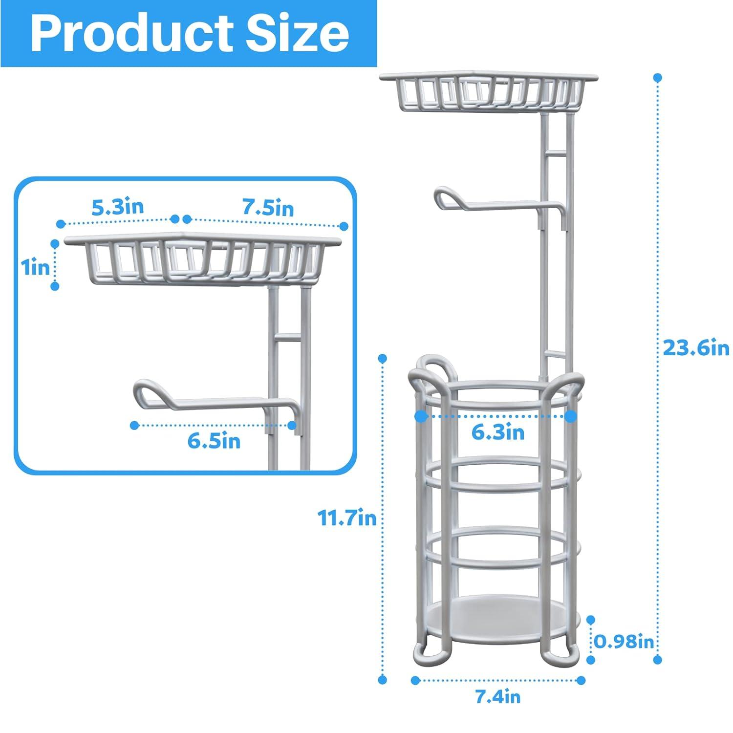 Toilet Paper Holder Stand with Shelf for Phone, Free Standing Tissue Roll Storage and Dispenser Rack for 4 Mega Rolls, Silver Gray