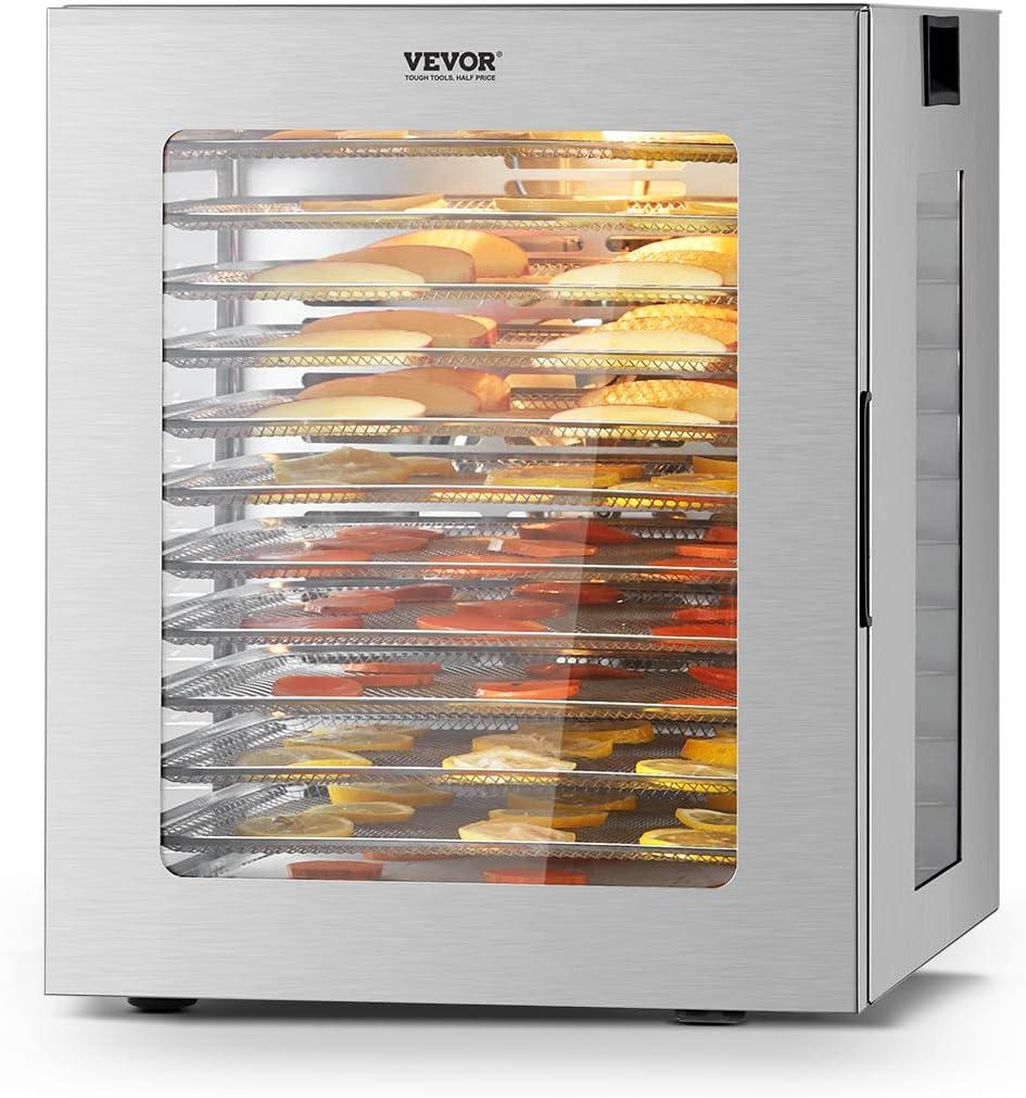 VEVOR Food Dehydrator, 12 Stainless Steel Trays Dehydrators Machine, 850W Food Dryer with Adjustable Temp & 24-Hour Timer, Dehydrator for Food and Jerky, Meat, Fruit, Vegetables, Herbs, Dog Treats