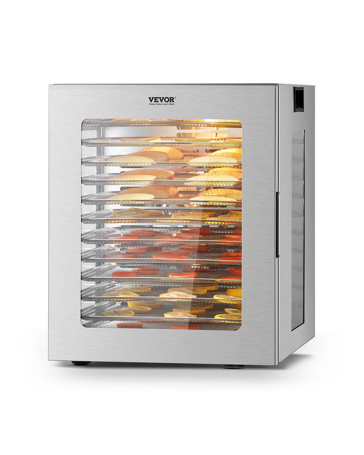 VEVOR Food Dehydrator, 12 Stainless Steel Trays Dehydrators Machine, 850W Food Dryer with Adjustable Temp & 24-Hour Timer, Dehydrator for Food and Jerky, Meat, Fruit, Vegetables, Herbs, Dog Treats