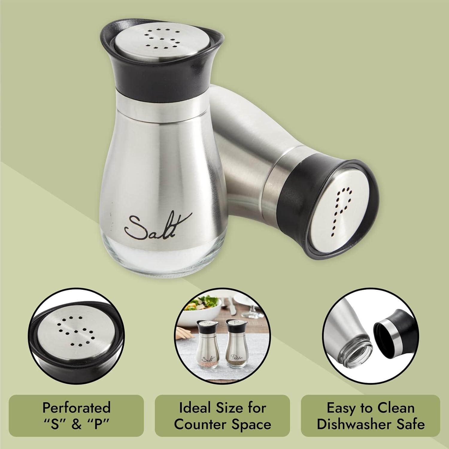 Juvale Stainless Steel Salt and Pepper Shakers Set with Glass Bottom, Perforated "S" and "P" Caps - Modern Kitchen Decor (4oz)