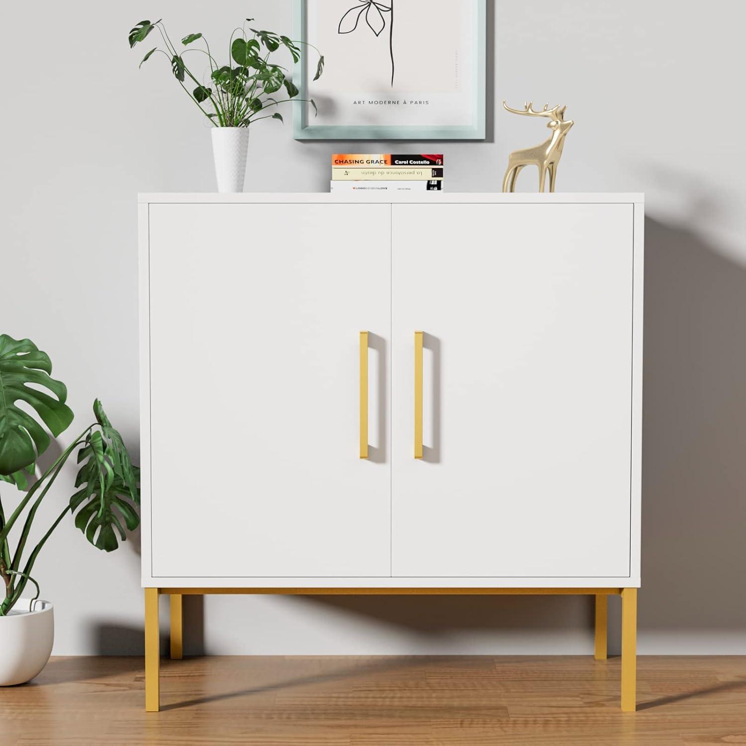 CARPETNAL Siedeboard Buffet Cabinet, White Side Storage Cabinet with Doors and Adjustable Shelves, Accent Cabinet for Kitchen, Living Room, Dining Room, Office, Hallway, Entryway