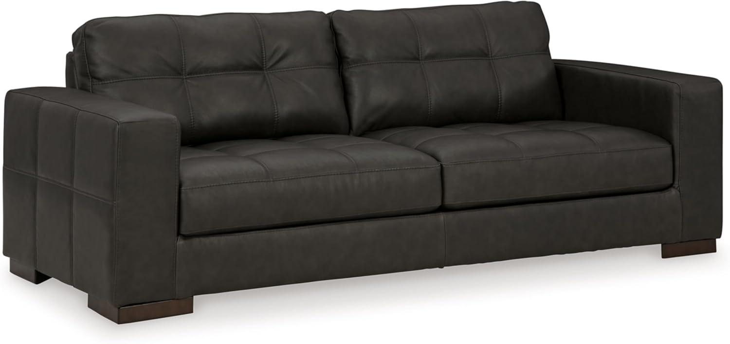 Contemporary Black Tufted Faux Leather Sofa with Removable Cushions