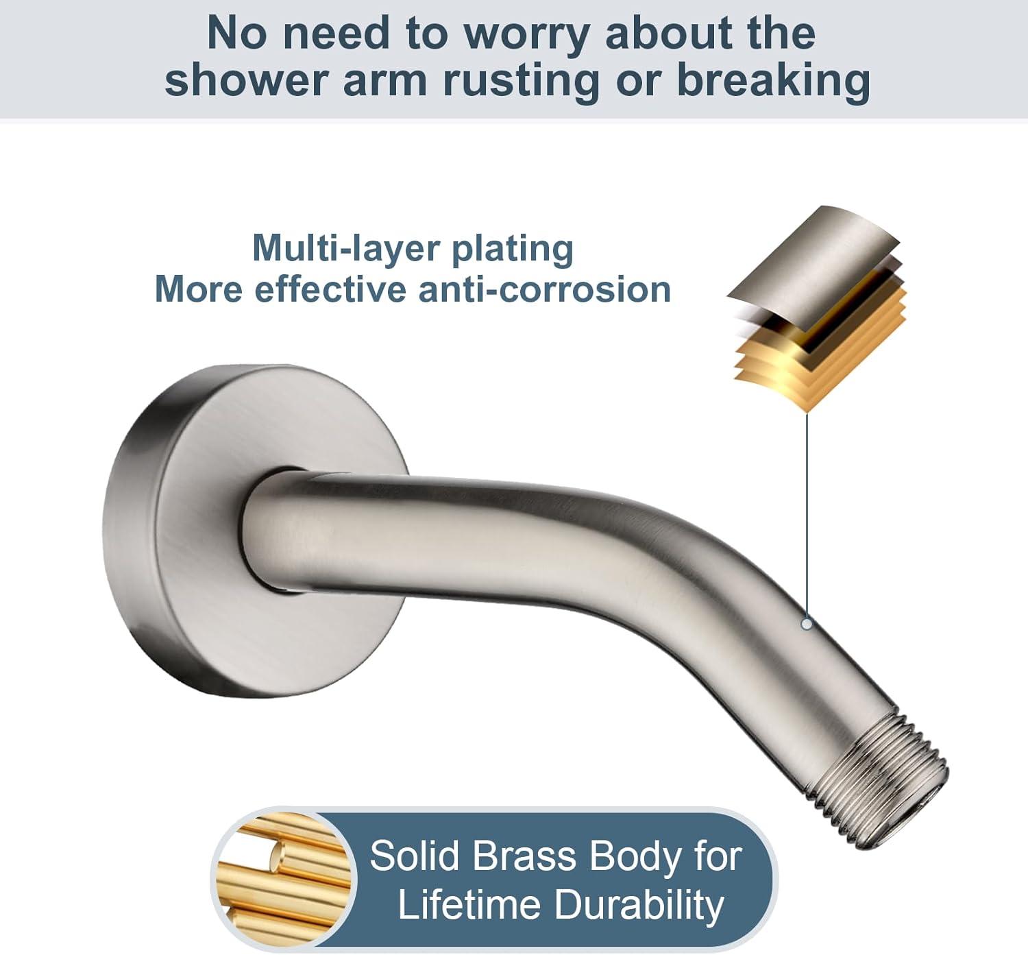 6 Inch Stainless Steel Wall-Mounted Shower Arm and Flange, Shower Head