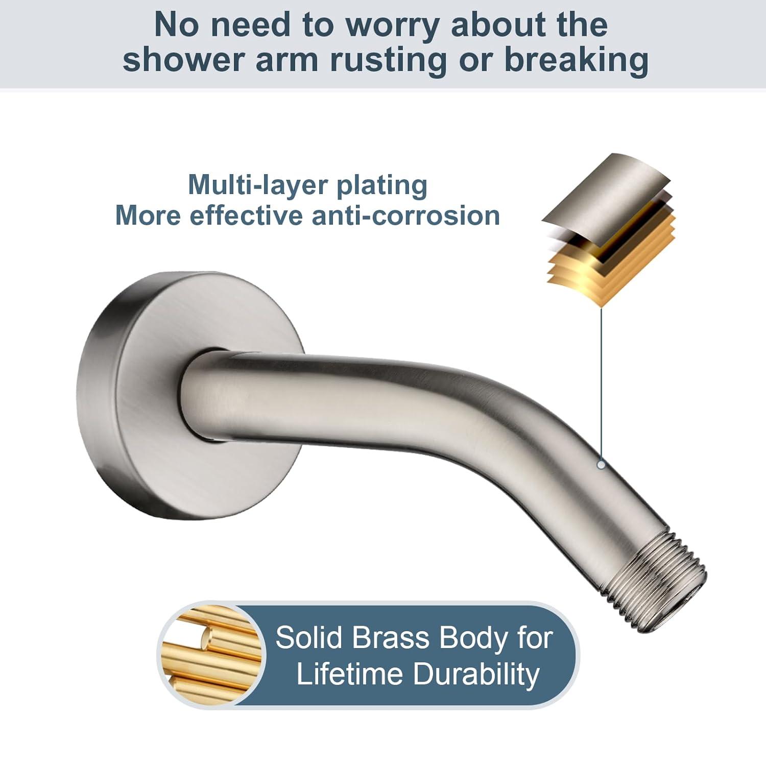 6 Inch Stainless Steel Wall-Mounted Shower Arm and Flange, Shower Head