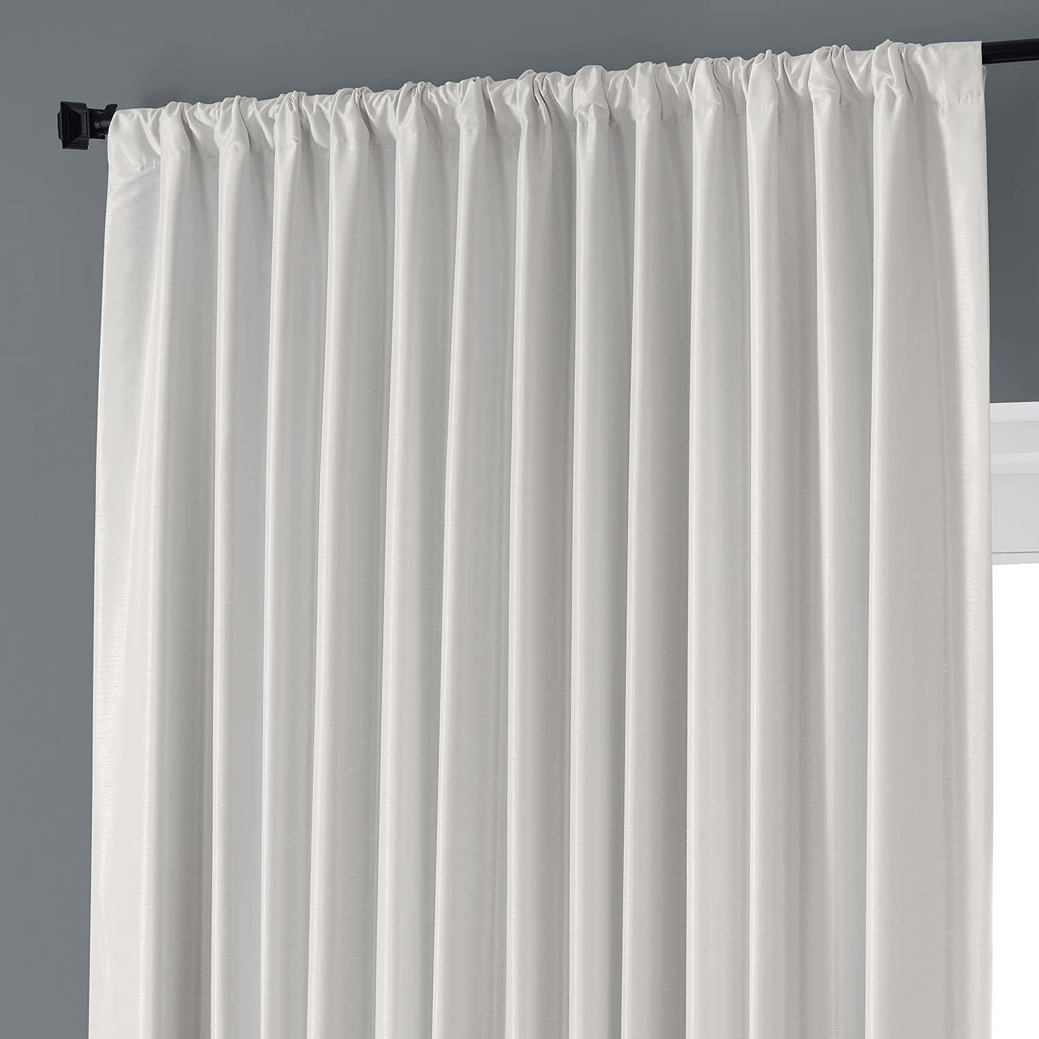 Off White Blackout Extra Wide Vintage Textured Faux Dupioni Curtain (1 Panel), Off White, 100W X 96L