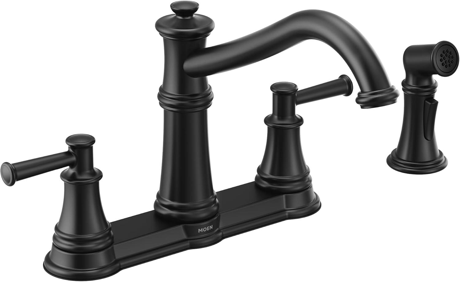 Belfield Matte Black Two-Handle High Arc Kitchen Faucet With Side Spray