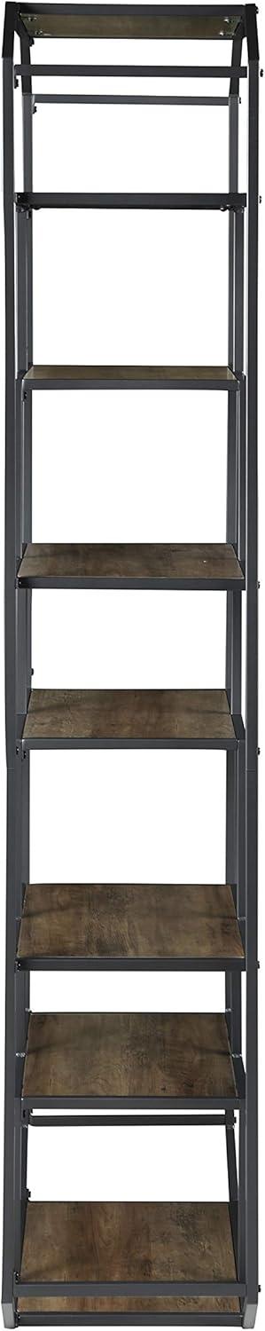 Transitional Rustic Brown and Dark Grey 7-Shelf Bookcase