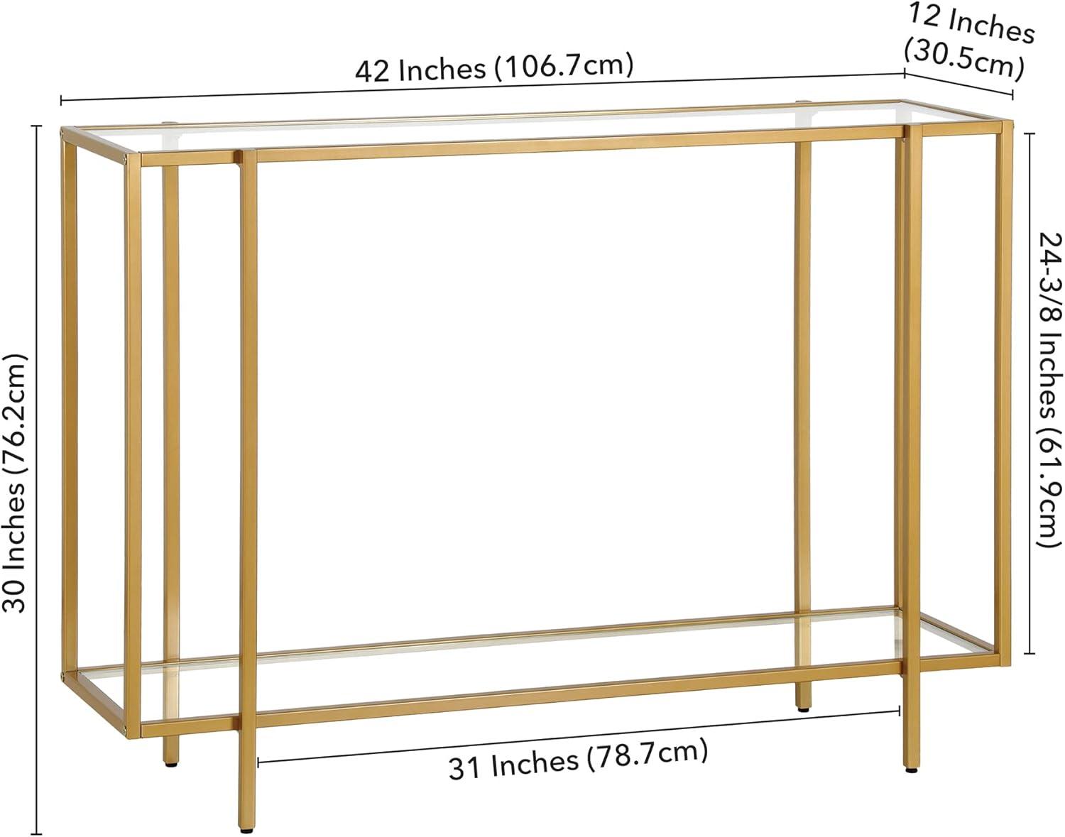 Brushed Brass and Glass Console Table with Storage Shelf