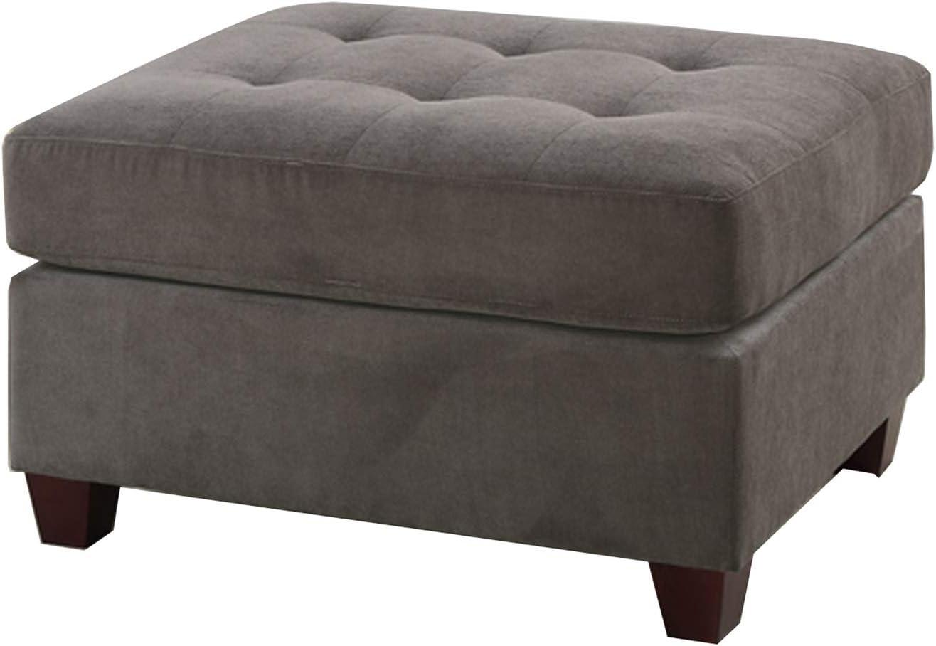 Charcoal Gray Tufted Waffle Suede Ottoman, 26" x 20"