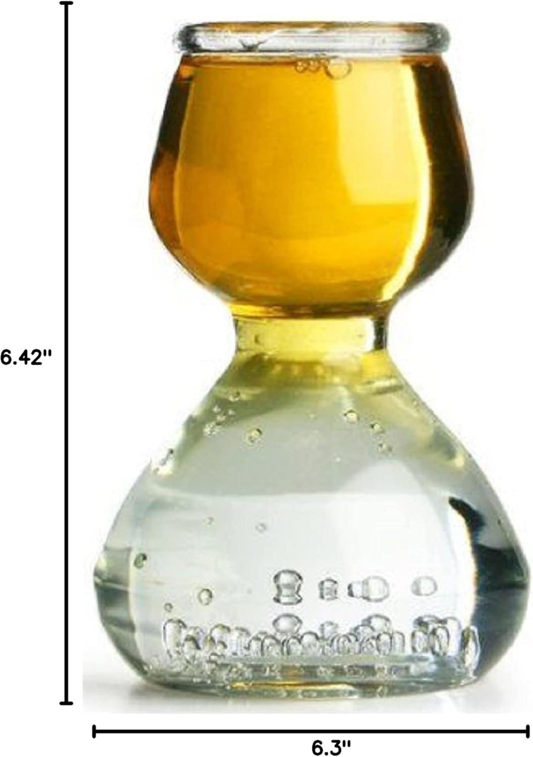QUAFFER Double Bubble Layered Shot Glass Plus Recipe Card Glass Clear 1.25oz On Top, 2.25 oz On Bottom (Set of 4)