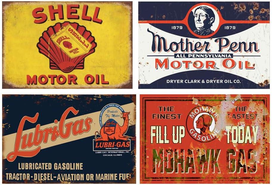 Reproduced Vintage Tin Sign Pack, Gas Oil Retro Advert Antique Metal Signs for Garage Man Cave Bar Kitchen, Nostalgic Car Decor, 8x12 Inch (35 Pieces A)
