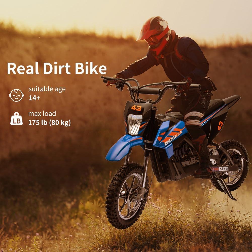 Blue 36V Electric Dirt Bike with LED Headlight