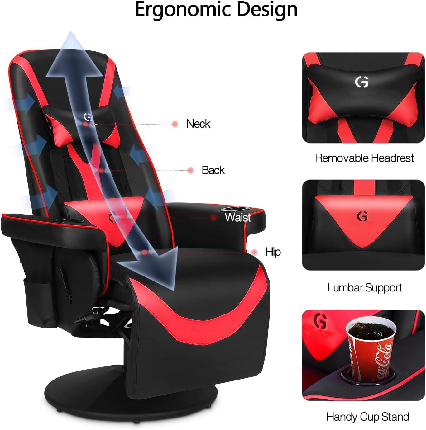 Queen Throne Video Gaming Chair Ergonomic Recliner Racing Chair, High Back Swivel Chair with Footrest and Adjustable Backrest, Lumbar Support, Headrest and Cupholders, Pink White