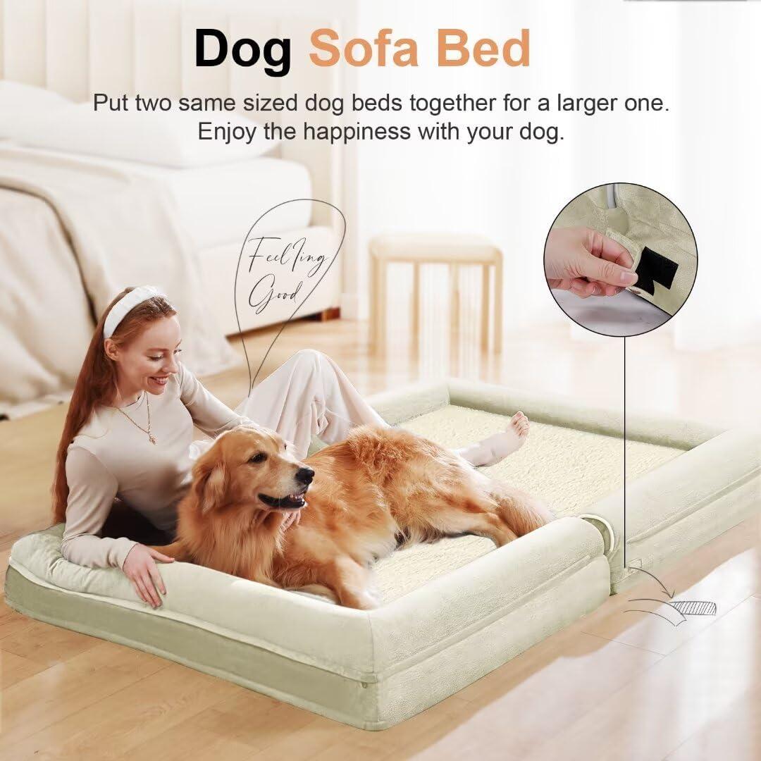 Beige Orthopedic Foam Bolster Dog Bed with Removable Cover