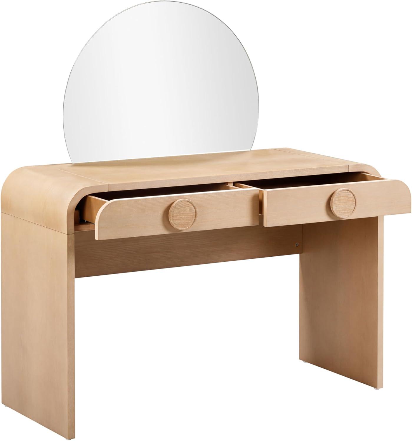 Moonrise Natural Ash 2-Drawer Vanity Desk with Removable Mirror