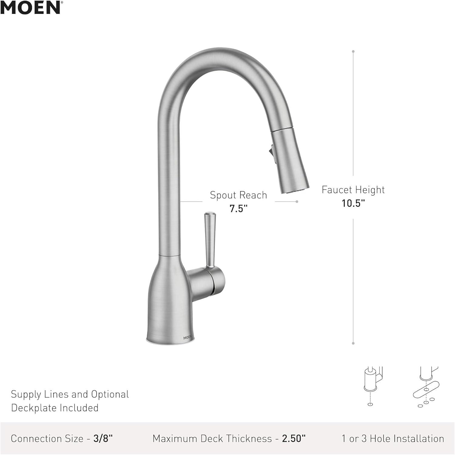 Moen Adler Pull Down Single Handle Kitchen Faucet with Accessories 87233BL