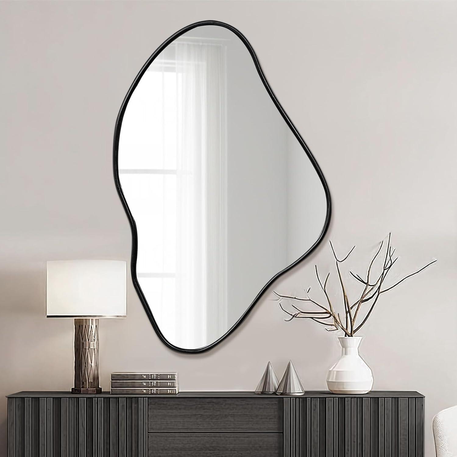 Funtouch Irregular Wall Mirrors 24"x 36" Cloud Shaped Mirrors for Bathroom, Aluminum Alloy Frame Black