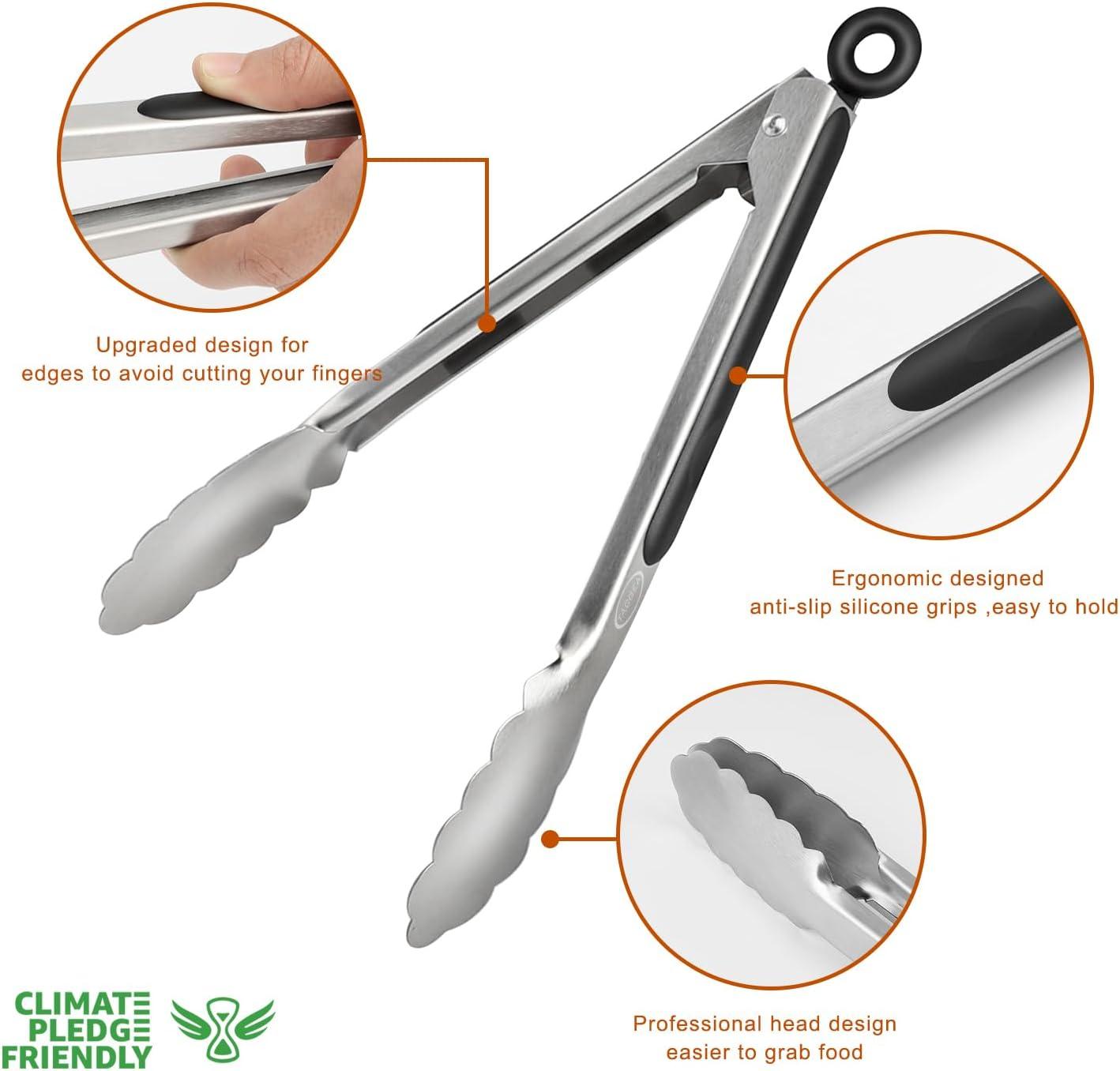 2-Pack Stainless Steel BBQ and Salad Serving Tongs