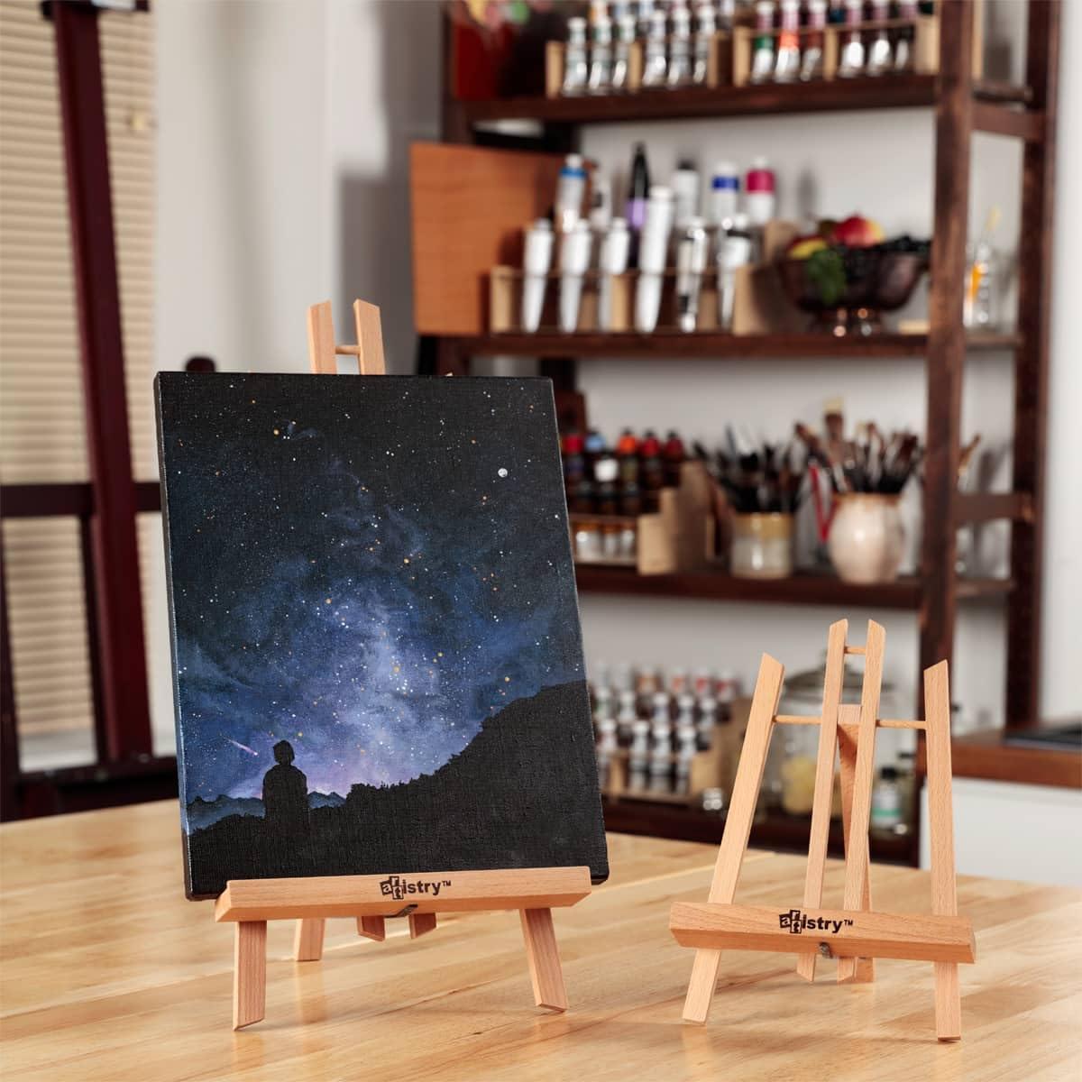 Stein Design Natural Beechwood Display Easel - Elm Finish - Small 7-1/2" x 11" Table Top Easel Stand for Painting, Adjustable A-Frame Construction,