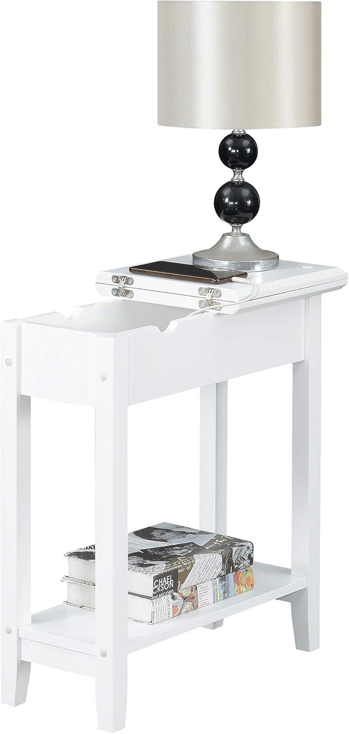 Convenience Concepts American Heritage Flip Top End Table with Charging Station and Shelf, White