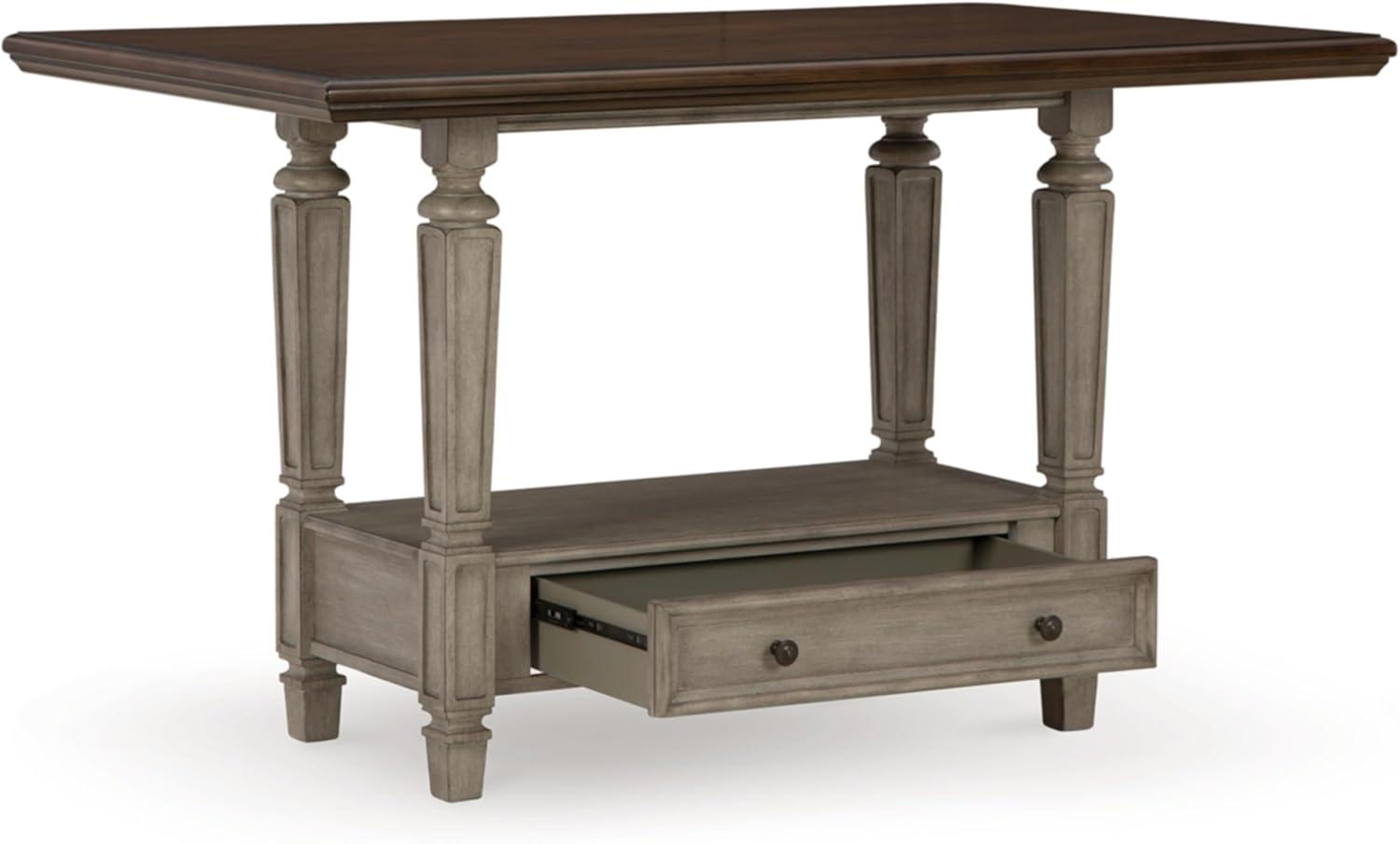 Gray and Brown Wood Counter Height Dining Table with Drawer