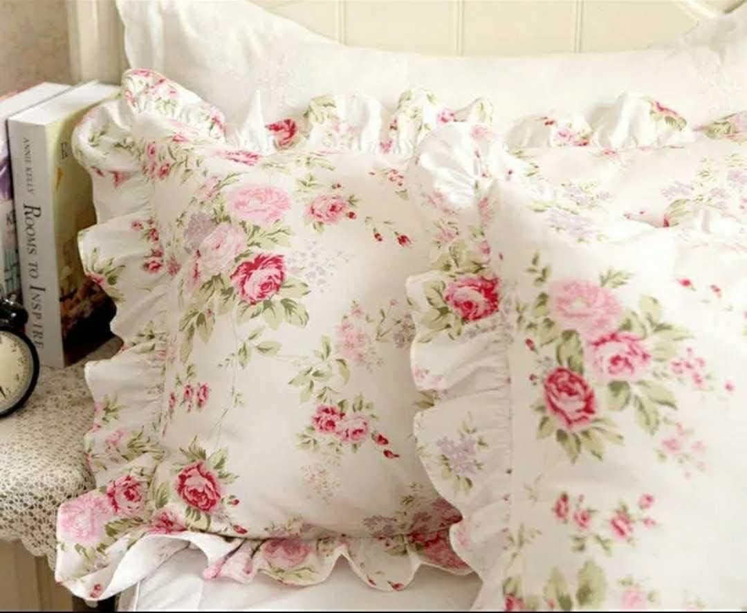 Pink Floral Cotton Ruffled Standard Pillowcases