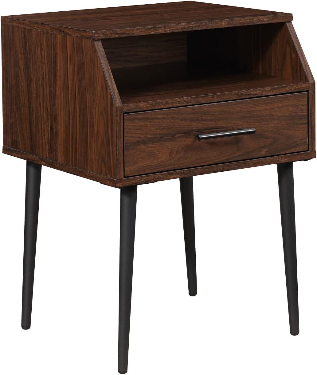 18" 1-Drawer Contemporary Wood Side Table with Storage - Dark Walnut / Black