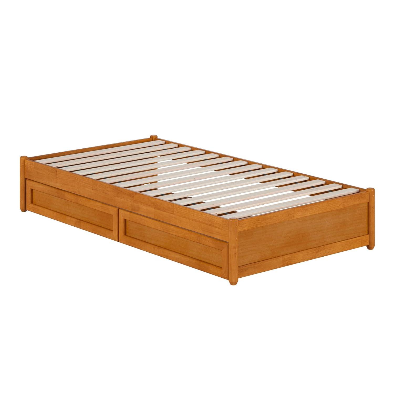 Barcelona Queen Wood Panel Platform Bed with Storage Drawers in Light Toffee