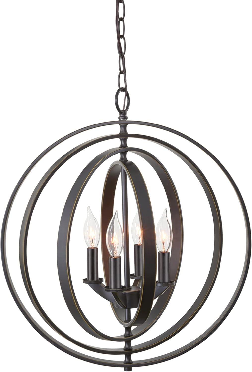 Kira Home Orbits 21" Farmhouse Orb/Globe Pendant Chandelier, Pivoting Interlocking Rings, Adjustable Height, Hand