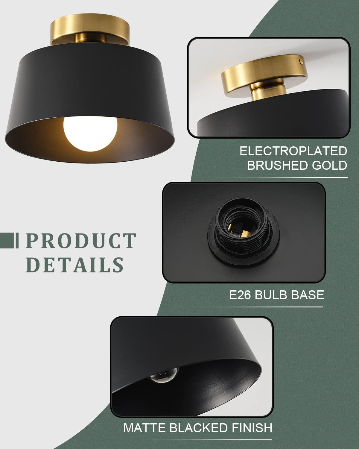 Matte Black and Gold Modern Semi Flush Mount Ceiling Light