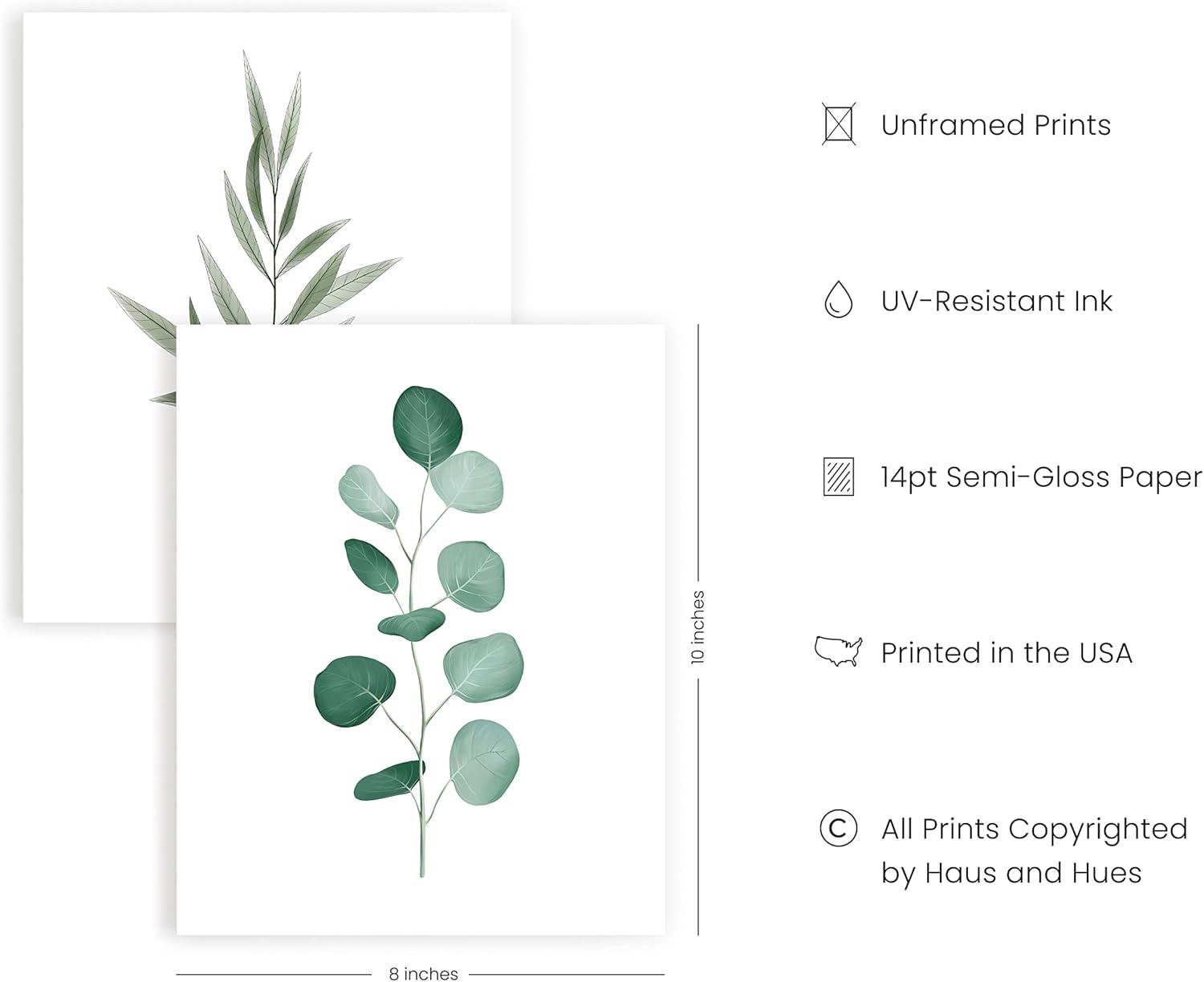 Haus and Hues Plant Wall Art - Botanical Prints Wall Art, Green Wall Art Collection Set, Plant Pictures Wall Art, Leaves Paintings For Wall, Minimalist Wall Art, Sage Green Wall Decor (8x10, UNFRAMED)