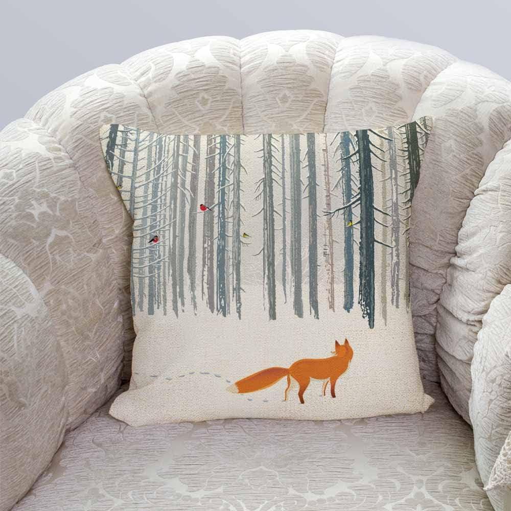 Throw Pillow Case Winter Forest Landscape Fox Bird Throw Pillow Covers Decorative Cushion Cover Sofa Bed Pillow Case 18 x 18 Inch