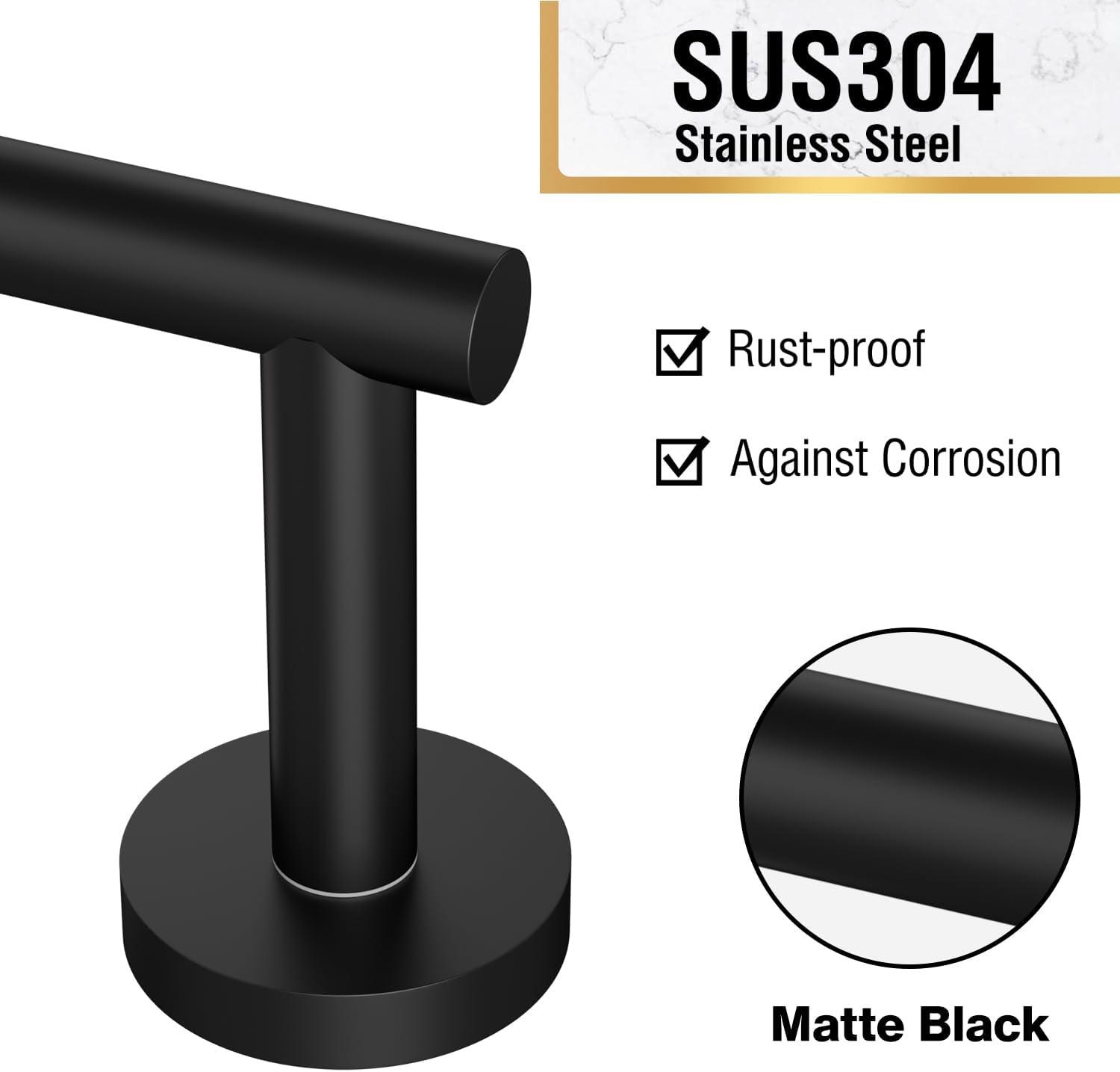 Toiler Paper Holder Wall Mount, Matte Black Toiler Paper Holder, Double Post Pivoting Toilet Paper Roll Holder for Bathroom, SUS 304 Stainless Steel