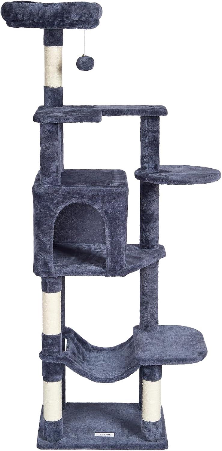 Dark Grey 60.6'' Sisal Cat Tree with Hammock and Condo