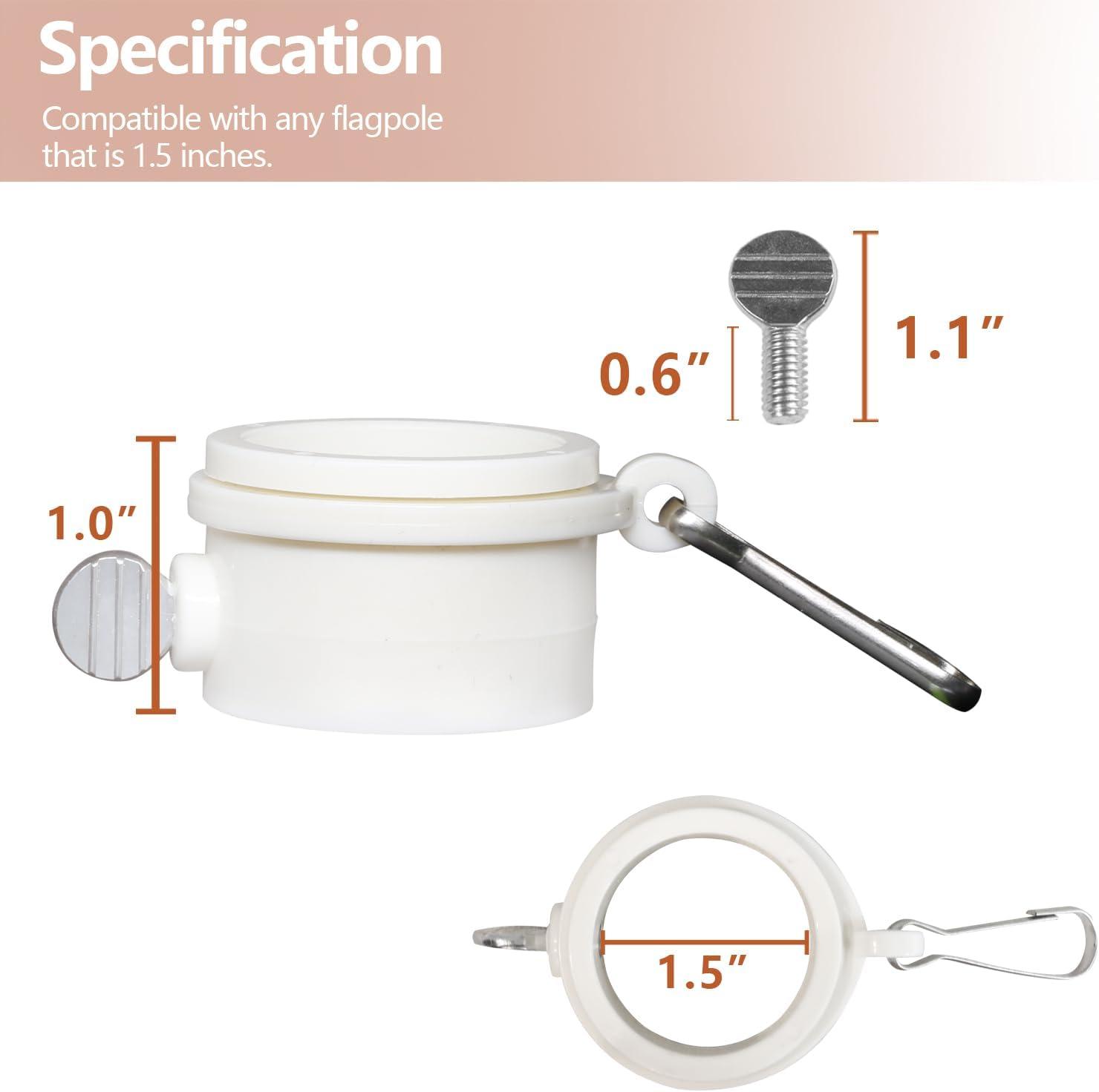 White Plastic Flagpole Mounting Rings Set with Carabiners