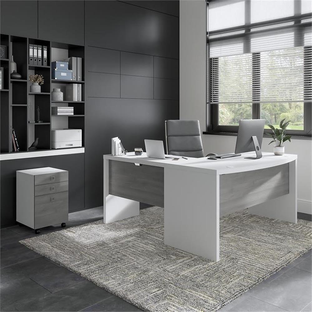 Echo Bow Front Desk and Filing Cabinet Set