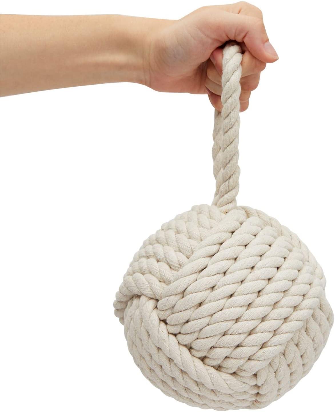 Okuna Outpost Decorative Weighted Door Stop with Handle, Nautical Knot Rope for Floor, 3.5 lbs, 6 x 12.5 In