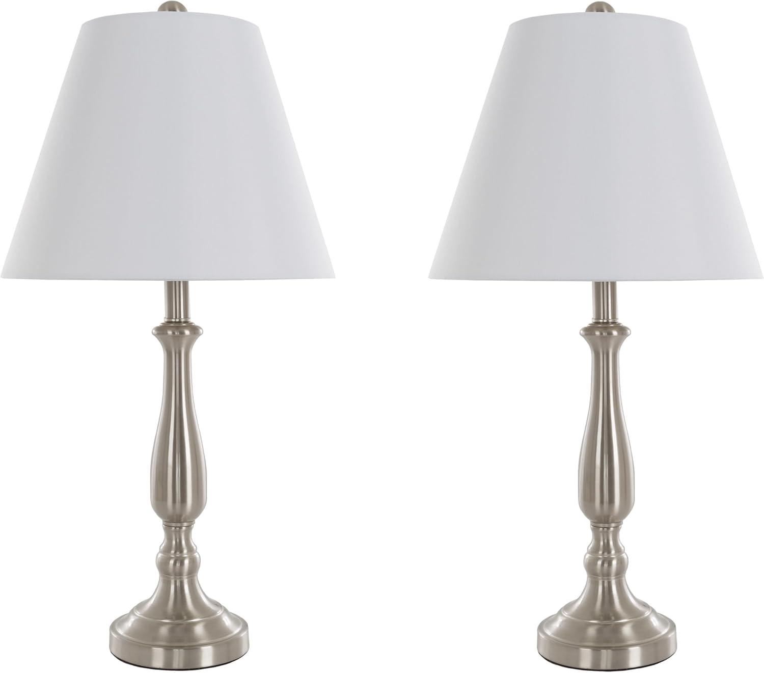 Lavish Home Brushed Steel Table Lamps - Set of 2 Traditional Accent Lights with LED Bulbs