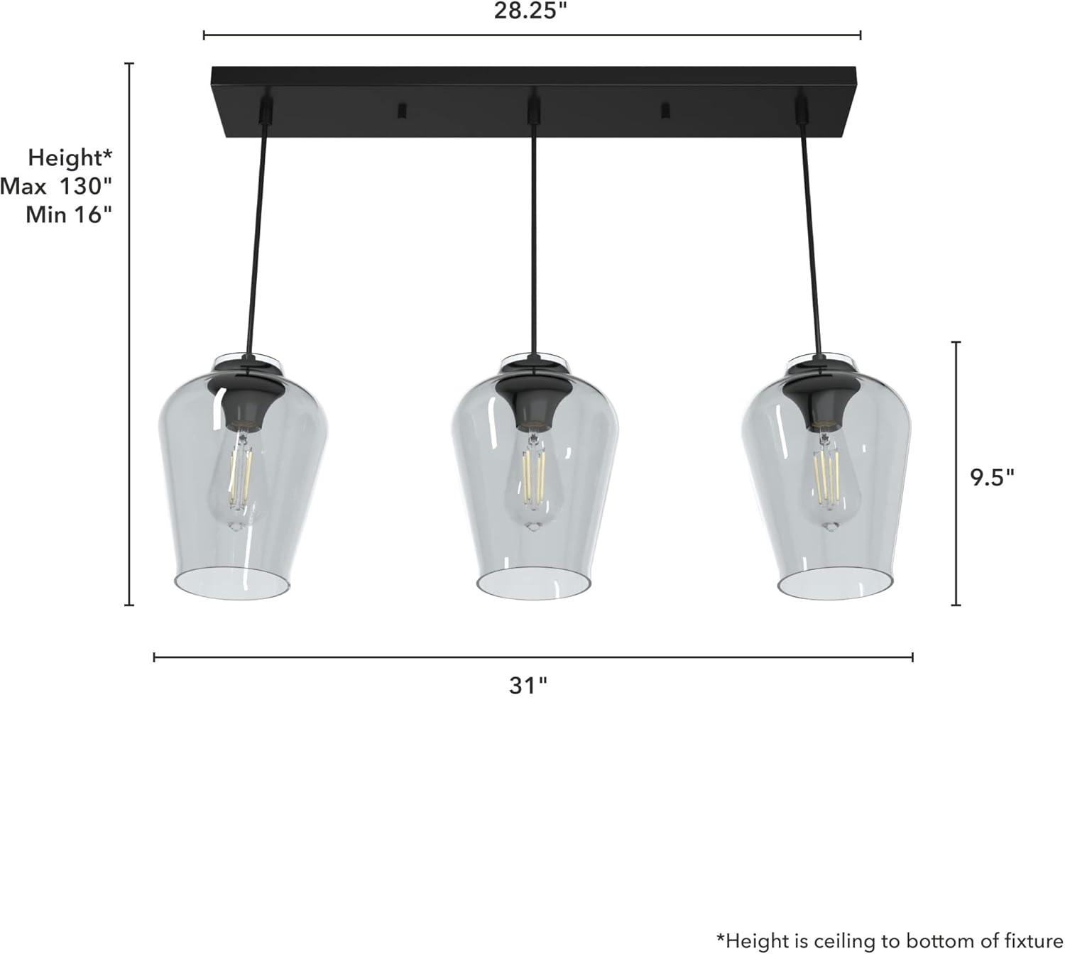 Vidria Matte Black 3-Light Linear Glass Cluster Ceiling Fixture