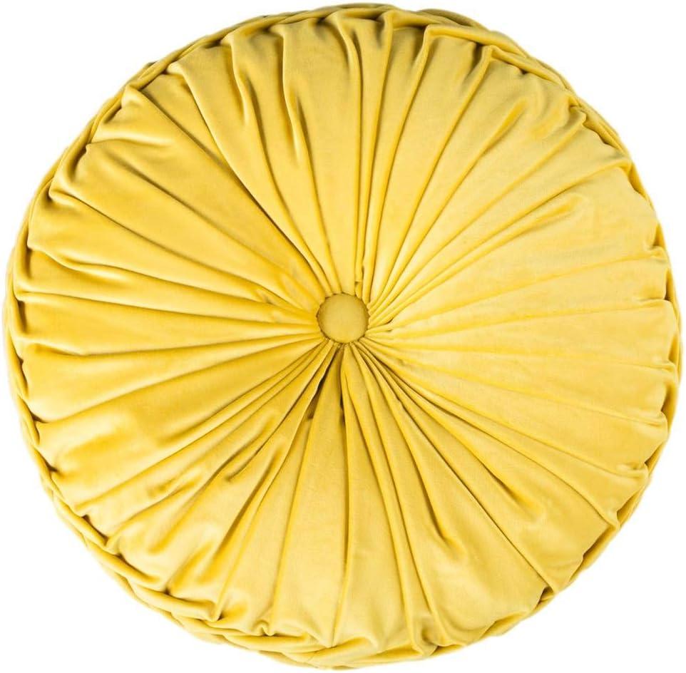 SAFAVIEH Leila 18" x 18" Round Tufted Plush Pillow, Mustard