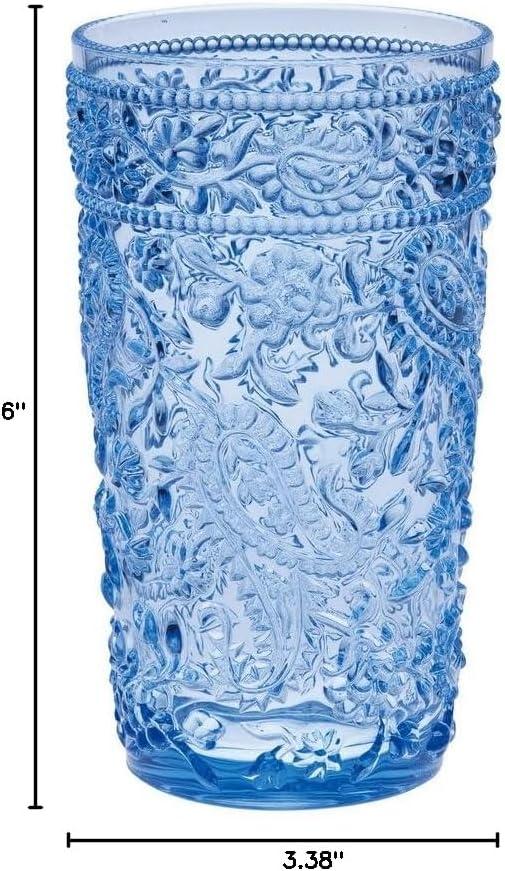 LeadingWare Paisley Acrylic Glasses Drinking Set of 4 Hi Ball (17oz), Plastic Drinking Glasses, BPA Free Cocktail Glasses, Drinkware Set, Drinking Water Glasses