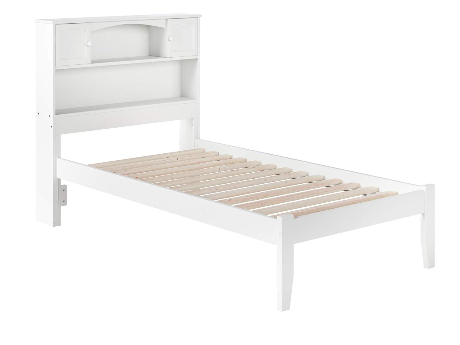 AFI Full Newport Bed with Open Footboard White: Kids' Platform with Bookcase Headboard, No Box Spring Needed
