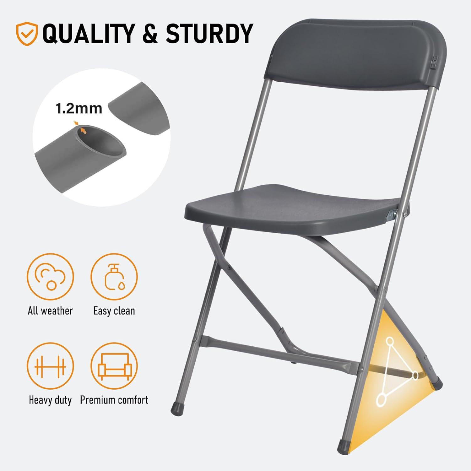 10 Pack Black Plastic Folding Chair for Indoor Outdoor, 350 lb Capacity, Foldable Commercial Stacking Chairs with Steel Frame for Office Wedding Party Events