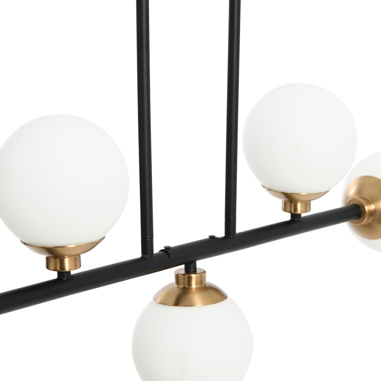 Robert Stevenson Lighting Lorne Metal and Frosted Glass 5-Light Chandelier Matte Black: Mid-Century, ETL Listed, Opal Glass